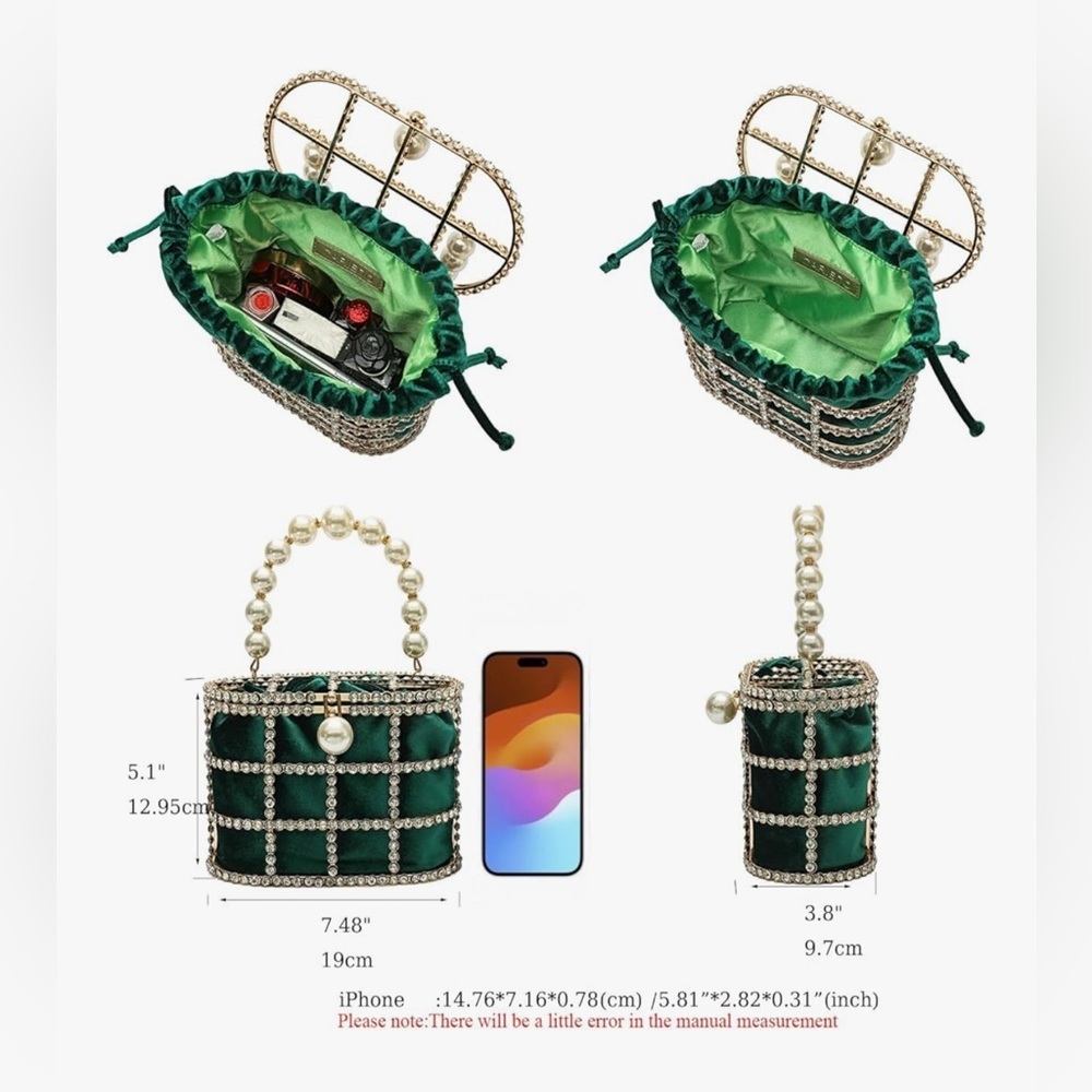 Elegant Pearl-Embellished Green Handbag ๐๐ - Picture 3 of 16